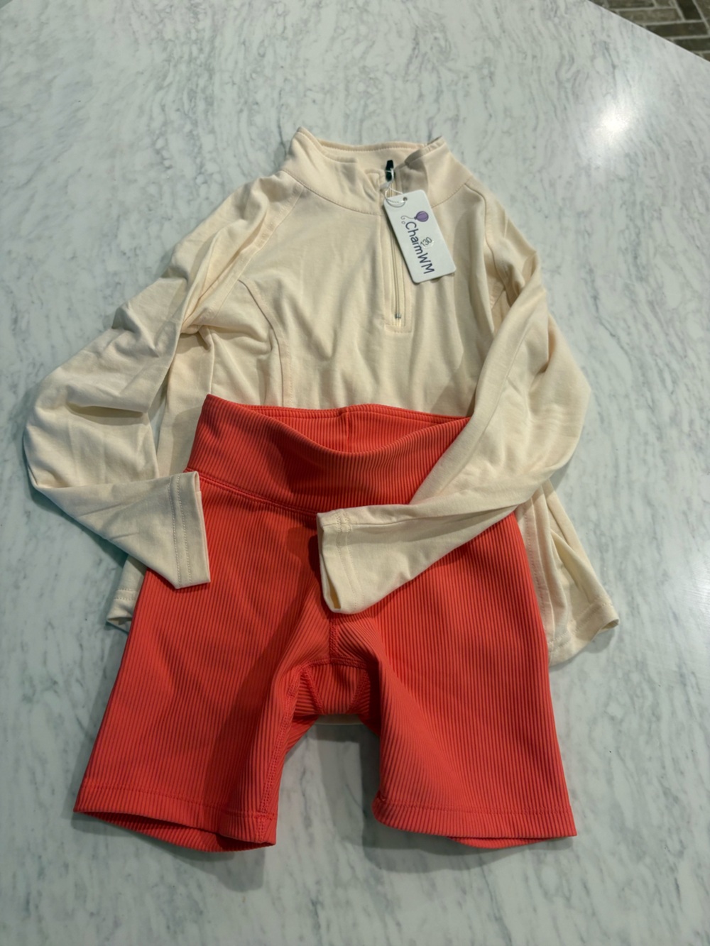 GAP Coral Ribbed Bike Shortd & quarter zip bundle size S